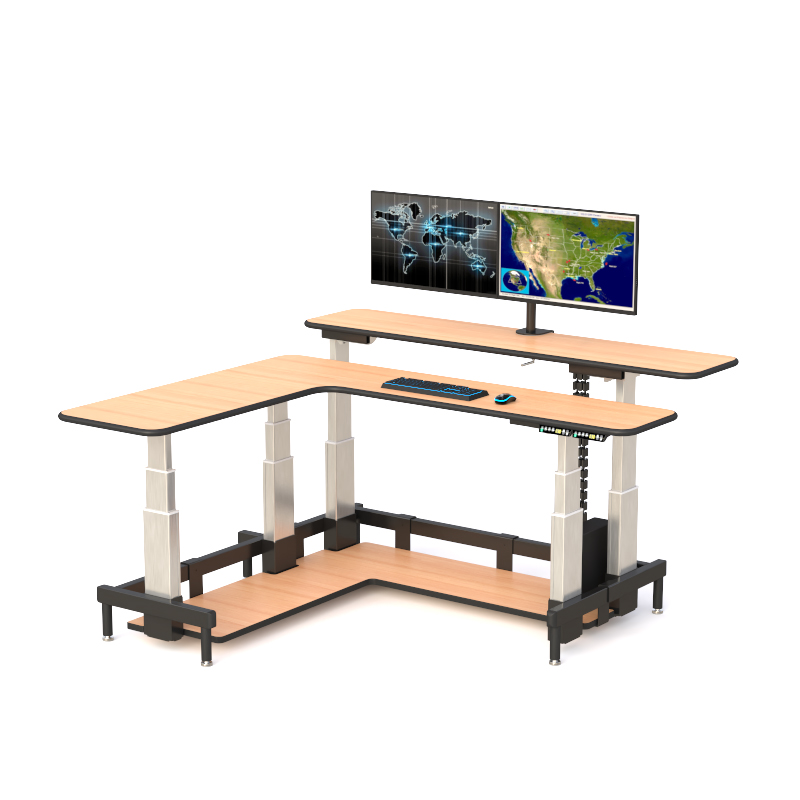 Dual Tier Command Center Desk with Ergonomic Height Adjustment