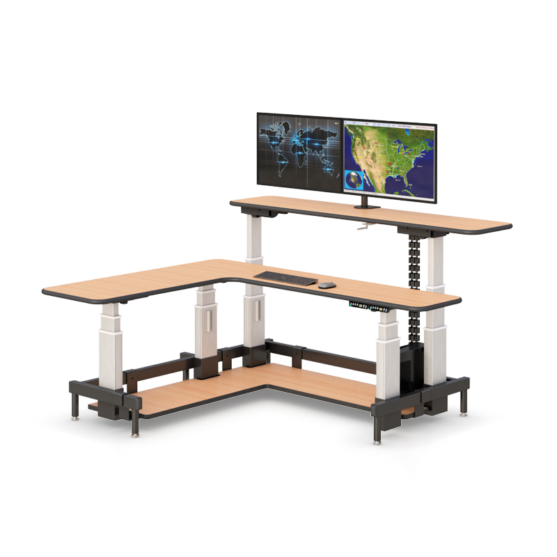 Dual Tier Command Center Desk with Ergonomic Height Adjustment