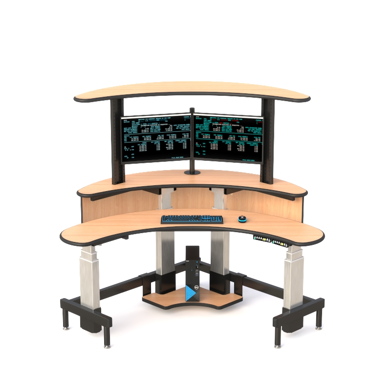 Command Center Monitoring Desk with Curved Sit-Stand Design