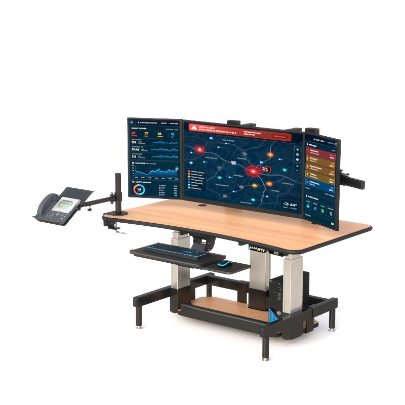 Ergonomic Command Center Desk with Phone Arm & Triple Monitors