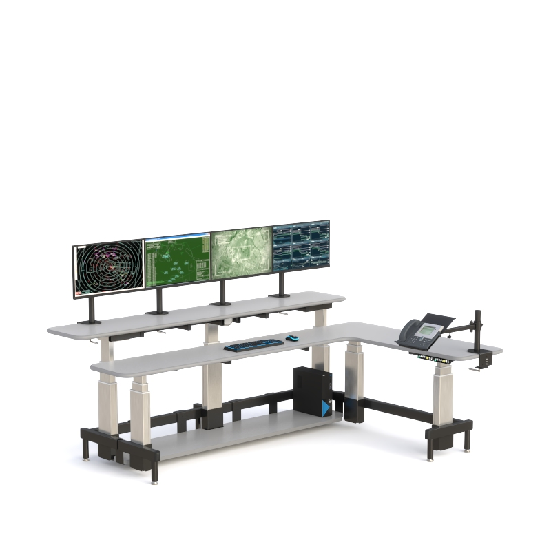Dual Tier Control Console Desk with Sit-Stand Surfaces