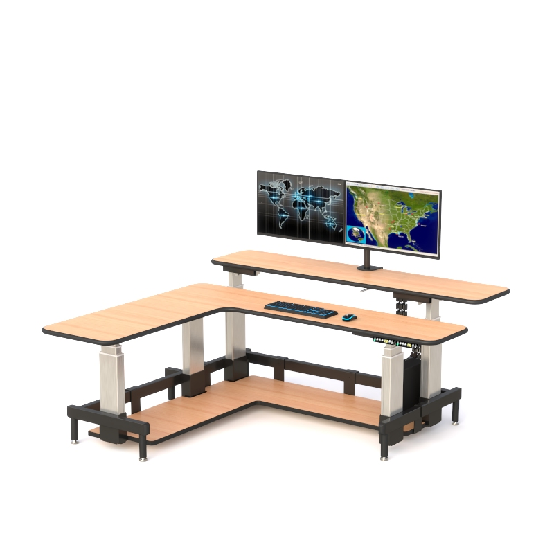 Dual Tier Command Center Desk with Ergonomic Height Adjustment