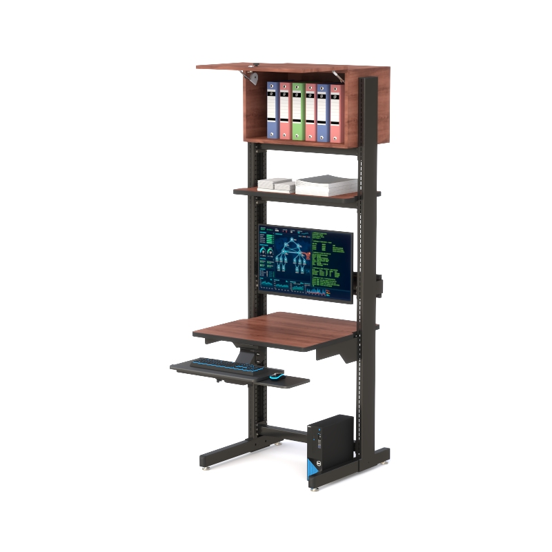 Ergonomic Server Rack Desk with Overhead Storage | Deluxe Smart Rack