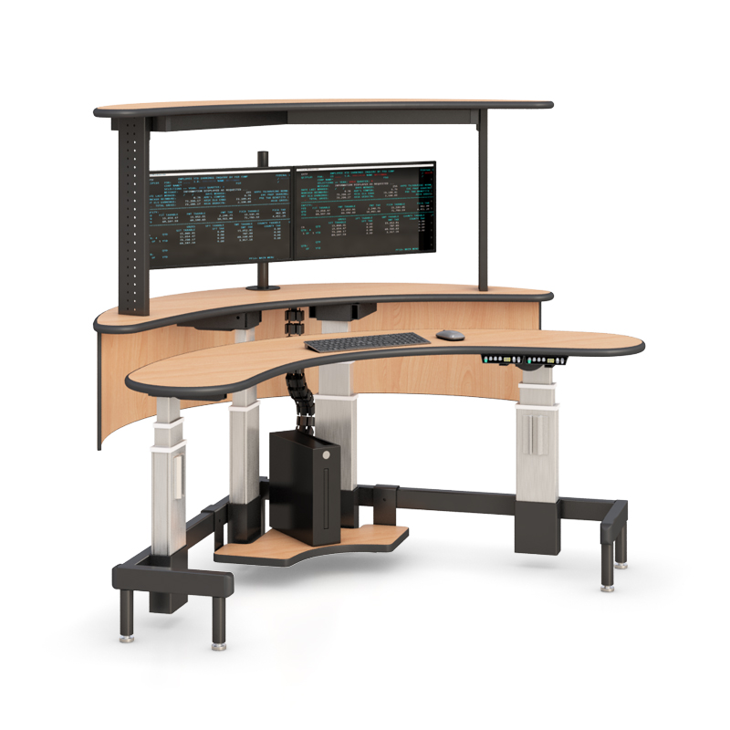 Command Center Monitoring Desk with Curved Sit-Stand Design