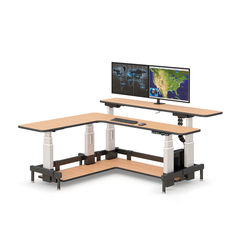 Dual Tier Command Center Desk with Ergonomic Height Adjustment