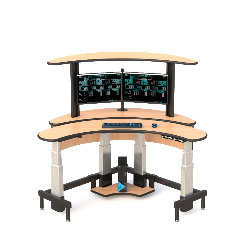 Command Center Monitoring Desk with Curved Sit-Stand Design