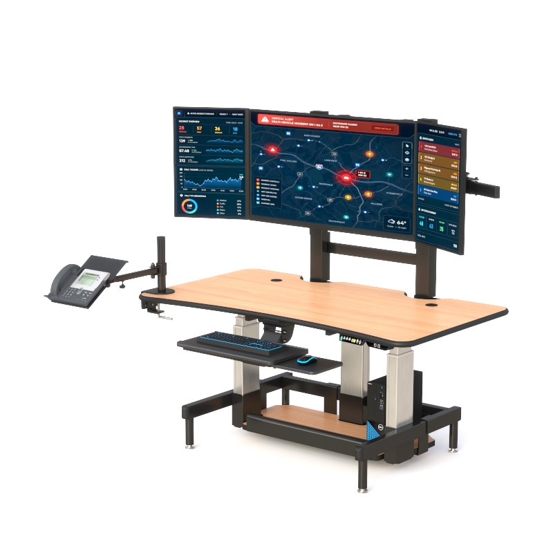 Ergonomic Command Center Desk with Phone Arm & Triple Monitors