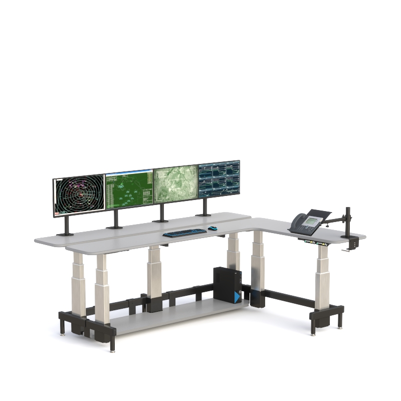 Dual Tier Control Console Desk with Sit-Stand Surfaces