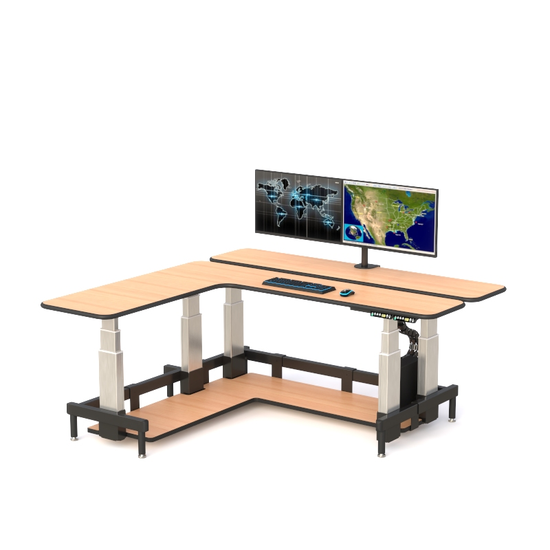 Dual Tier Command Center Desk with Ergonomic Height Adjustment
