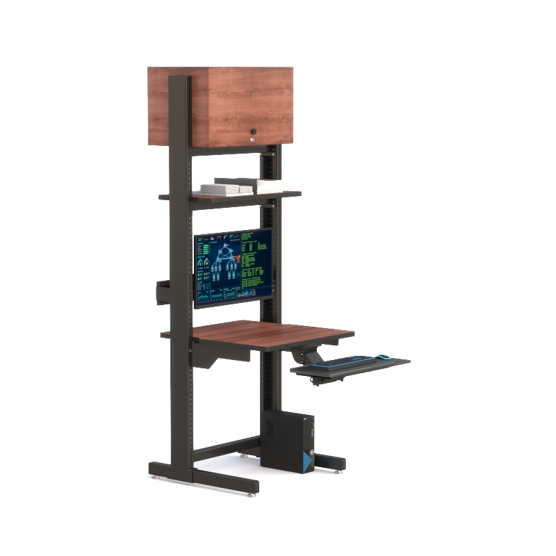 Ergonomic Server Rack Desk with Overhead Storage | Deluxe Smart Rack