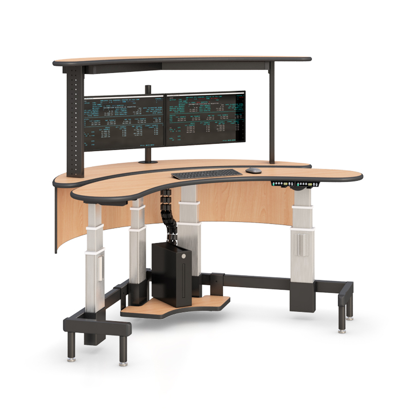 Command Center Monitoring Desk with Curved Sit-Stand Design