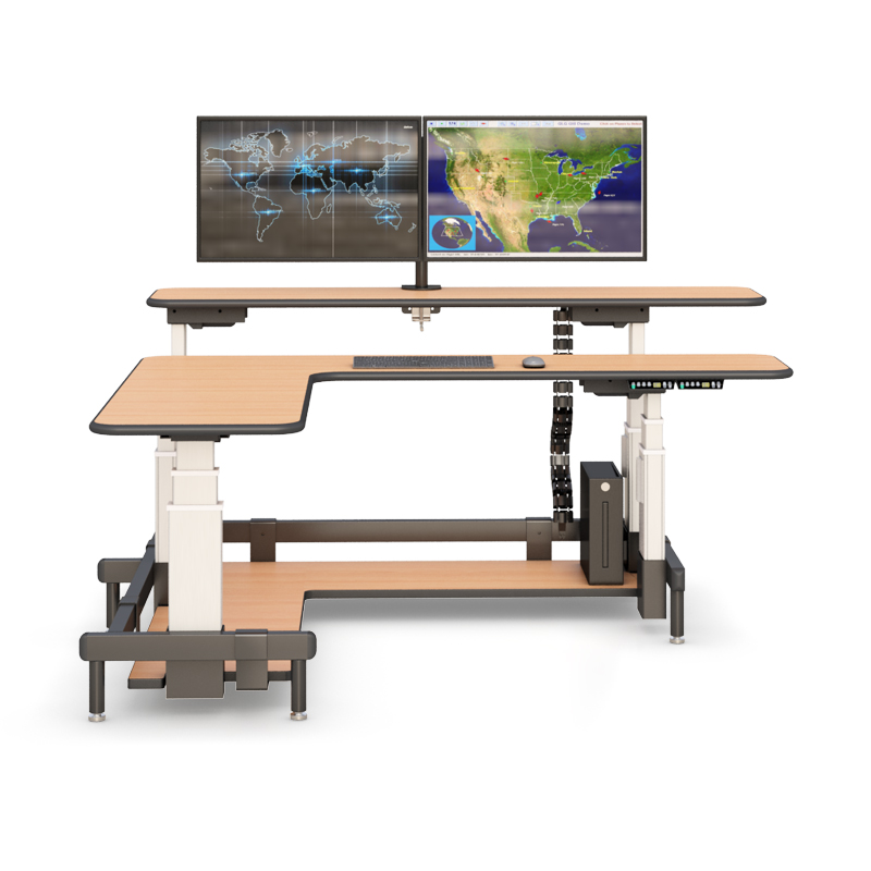 Dual Tier Command Center Desk with Ergonomic Height Adjustment