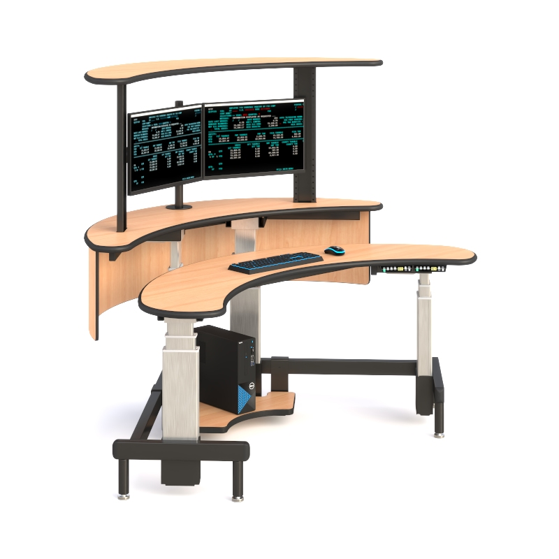 Command Center Monitoring Desk with Curved Sit-Stand Design