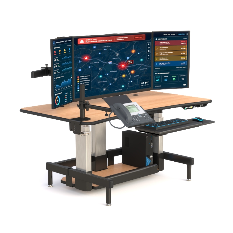 Ergonomic Command Center Desk with Phone Arm & Triple Monitors