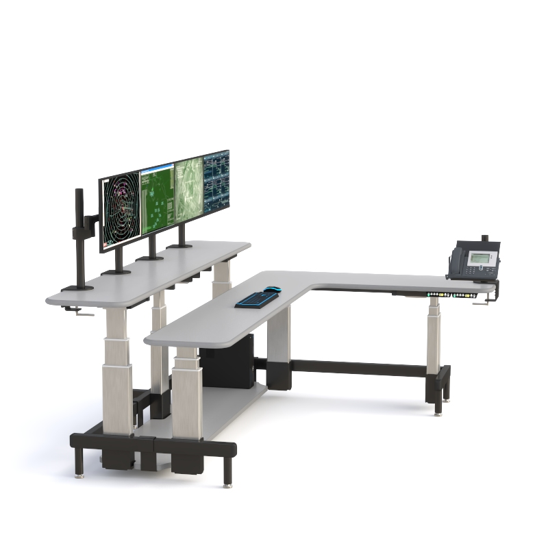 Dual Tier Control Console Desk with Sit-Stand Surfaces