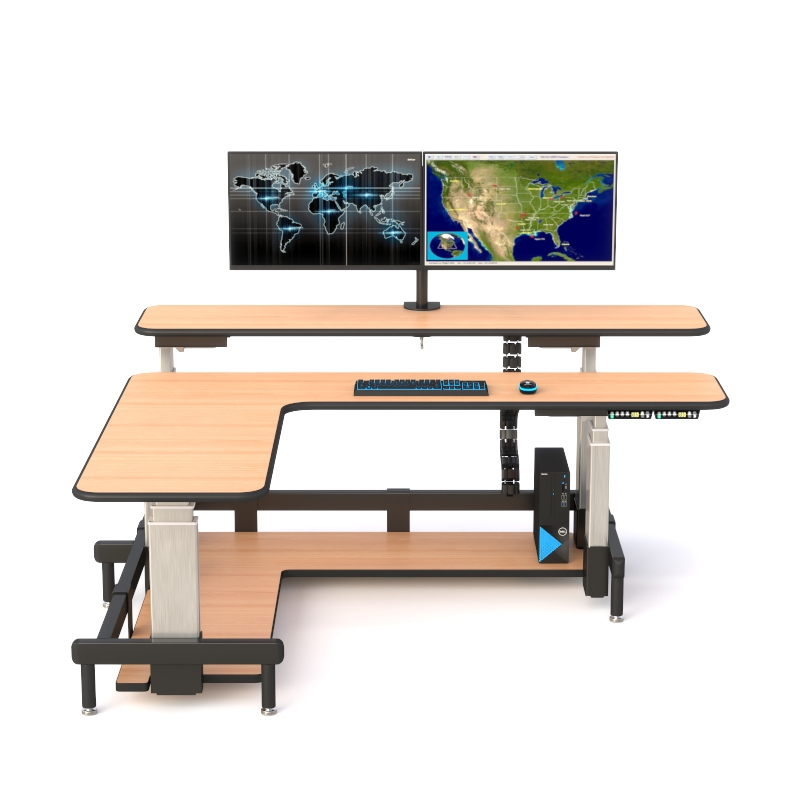 Dual Tier Command Center Desk with Ergonomic Height Adjustment