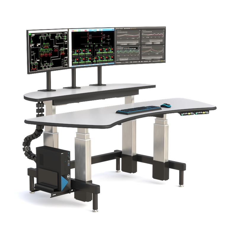 Ergonomic Dispatch Desk with Dual Height-Adjustable Surfaces