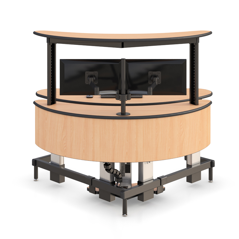 Command Center Monitoring Desk with Curved Sit-Stand Design