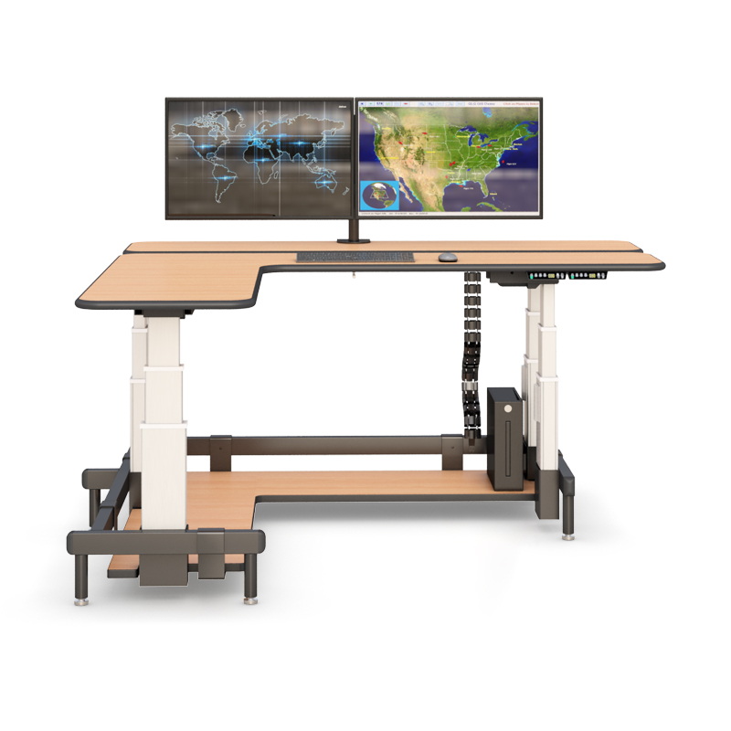 Dual Tier Command Center Desk with Ergonomic Height Adjustment