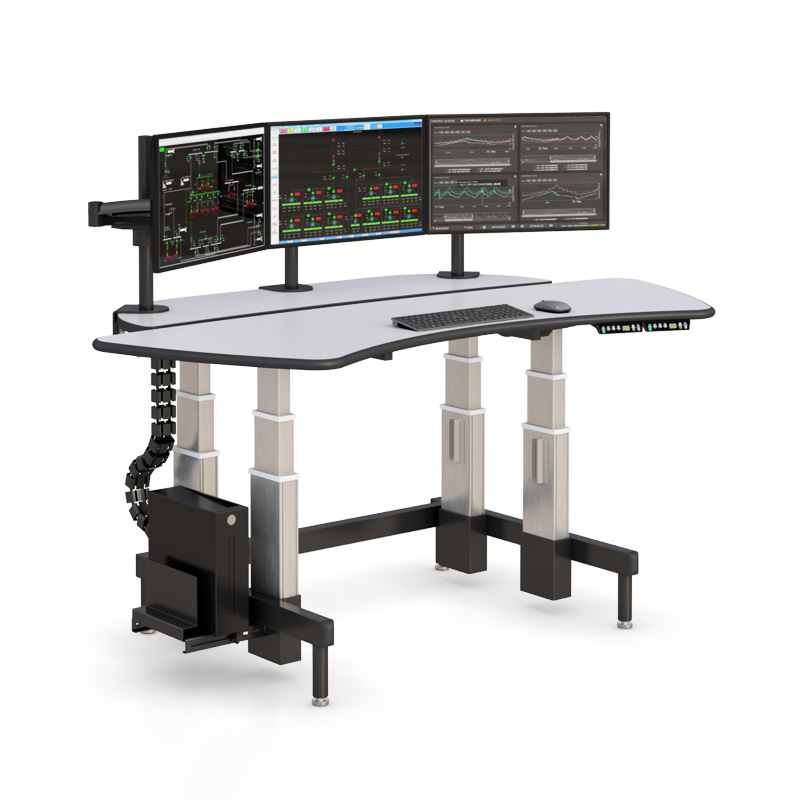 Ergonomic Dispatch Desk with Dual Height-Adjustable Surfaces
