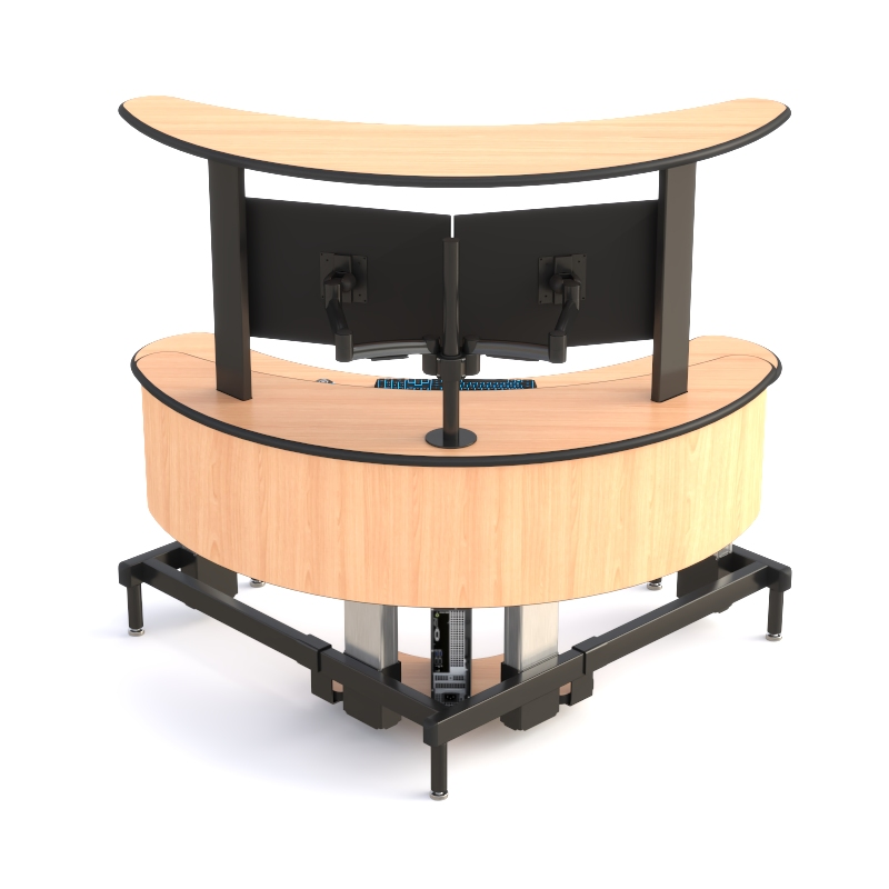Command Center Monitoring Desk with Curved Sit-Stand Design