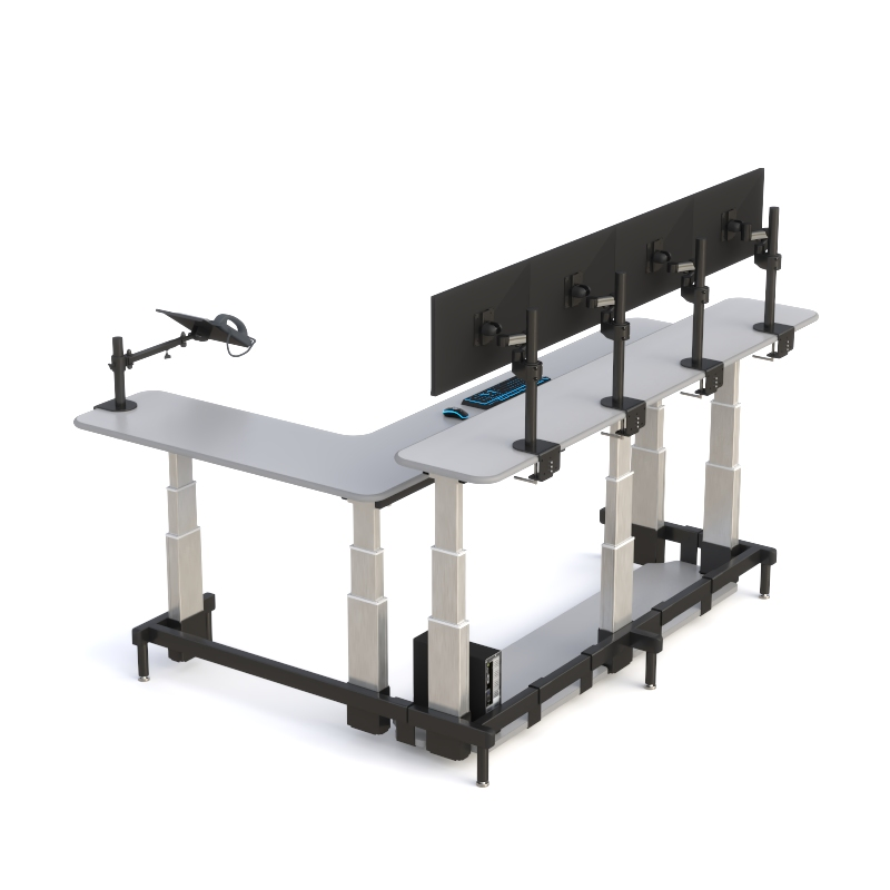Dual Tier Control Console Desk with Sit-Stand Surfaces
