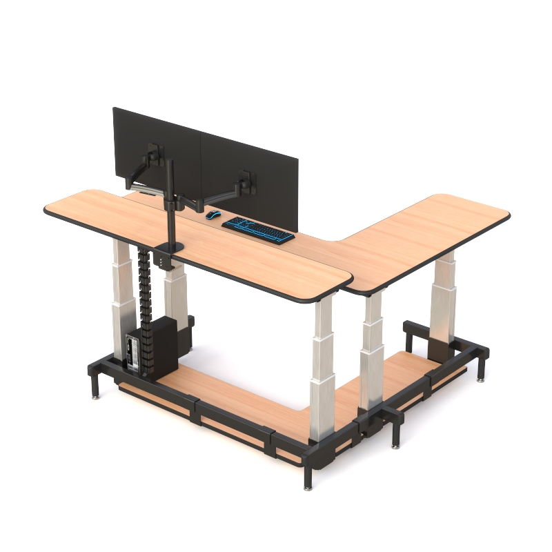 Dual Tier Command Center Desk with Ergonomic Height Adjustment