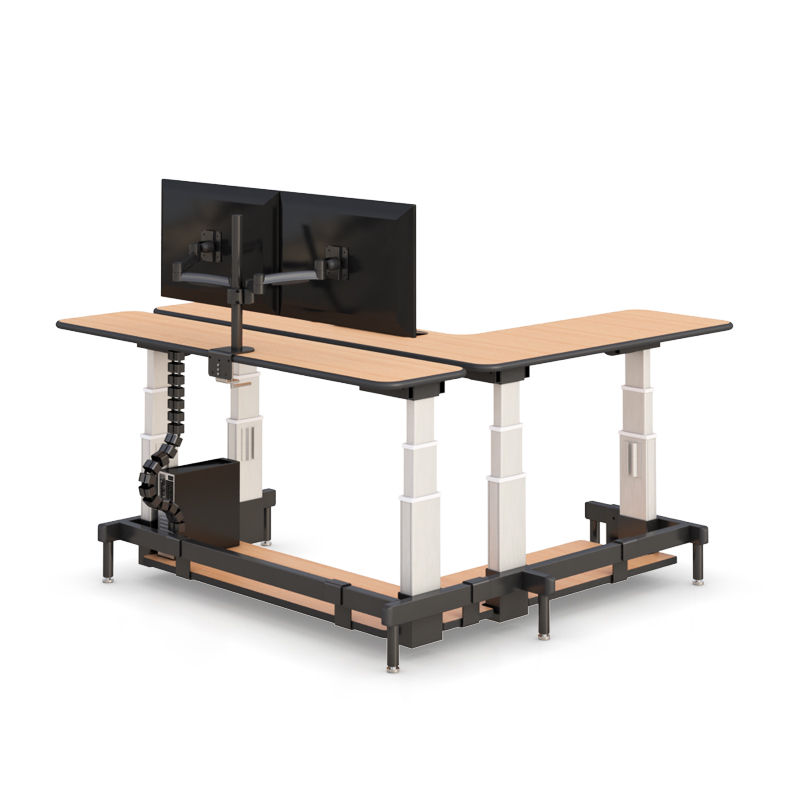 Dual Tier Command Center Desk with Ergonomic Height Adjustment