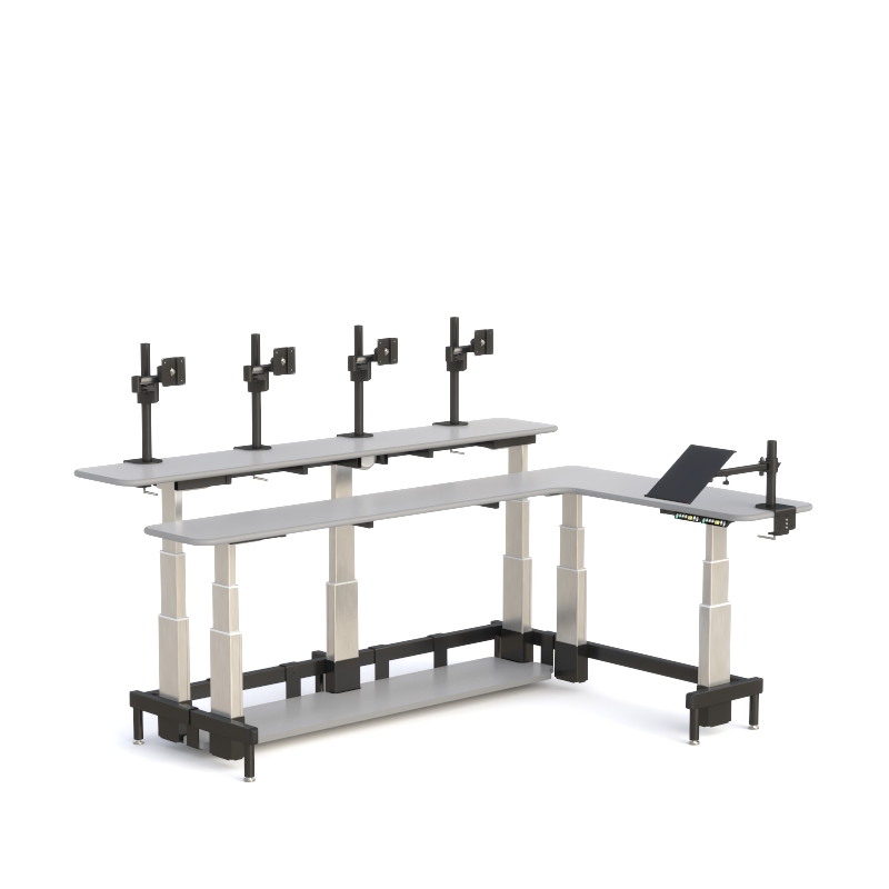 Dual Tier Control Console Desk with Sit-Stand Surfaces