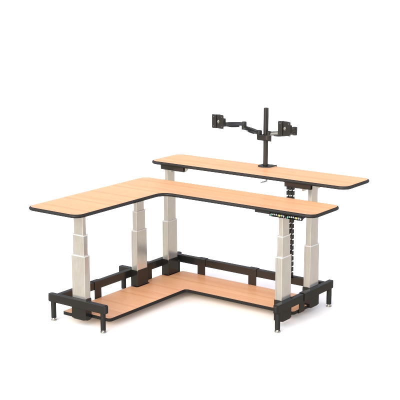 Dual Tier Command Center Desk with Ergonomic Height Adjustment
