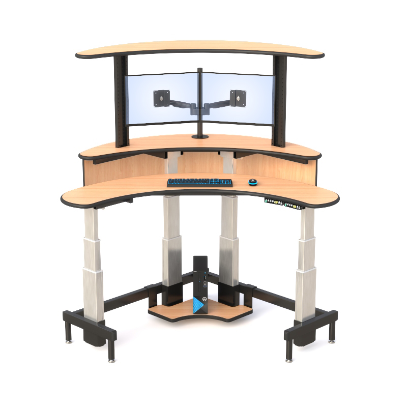 Command Center Monitoring Desk with Curved Sit-Stand Design