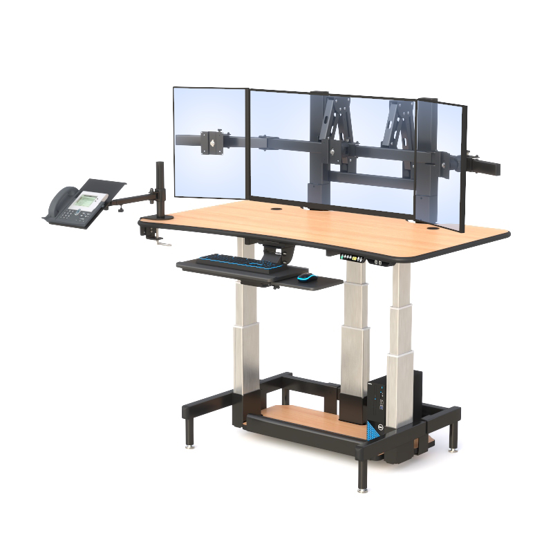 Ergonomic Command Center Desk with Phone Arm & Triple Monitors