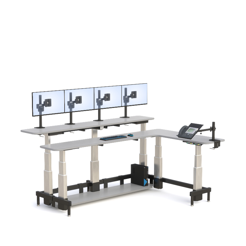 Dual Tier Control Console Desk with Sit-Stand Surfaces