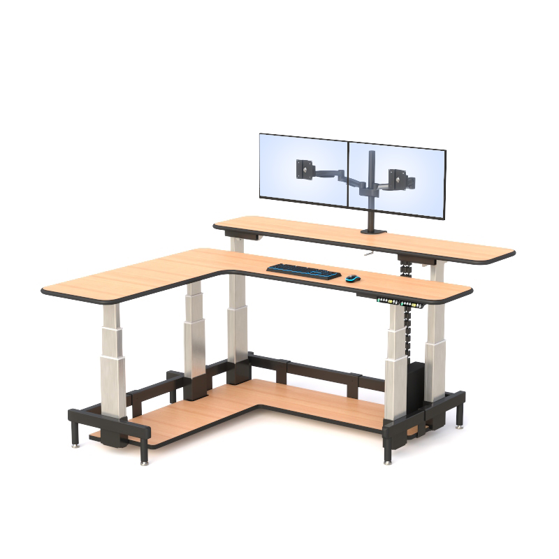 Dual Tier Command Center Desk with Ergonomic Height Adjustment