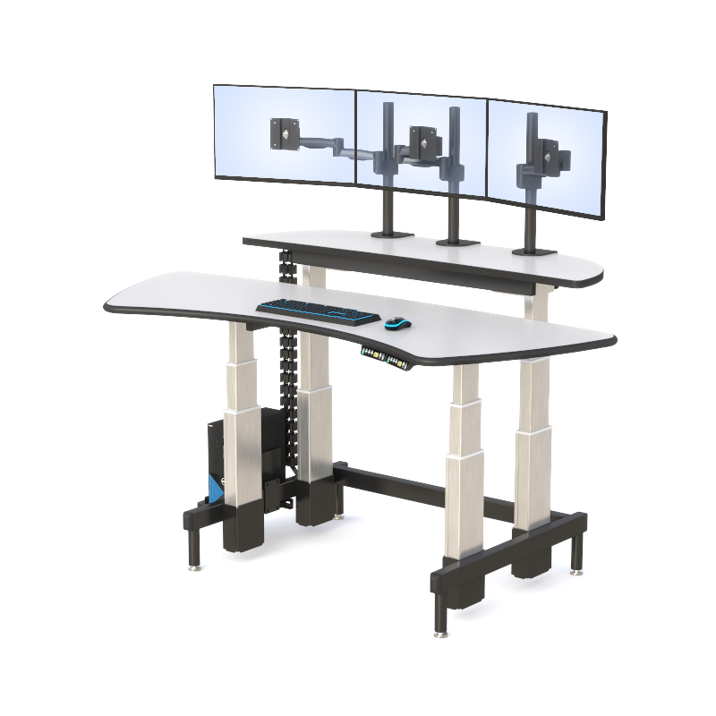 Ergonomic Dispatch Desk with Dual Height-Adjustable Surfaces