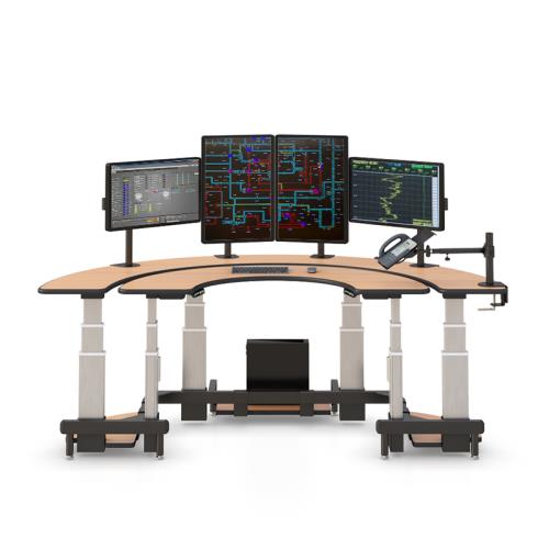 Dual Tier Half-Circle Command Center Desk
