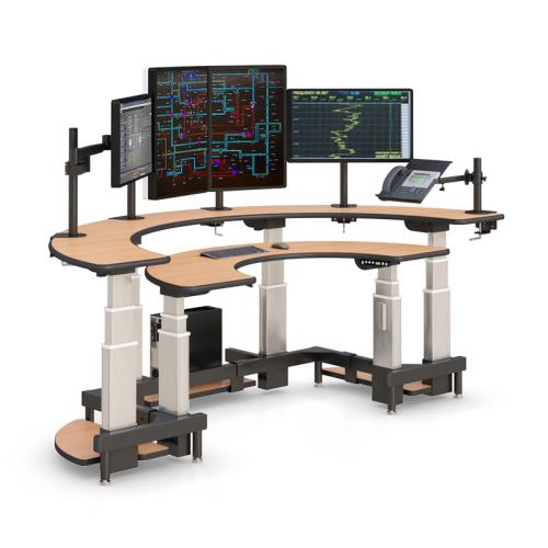 Dual Tier Half-Circle Command Center Desk