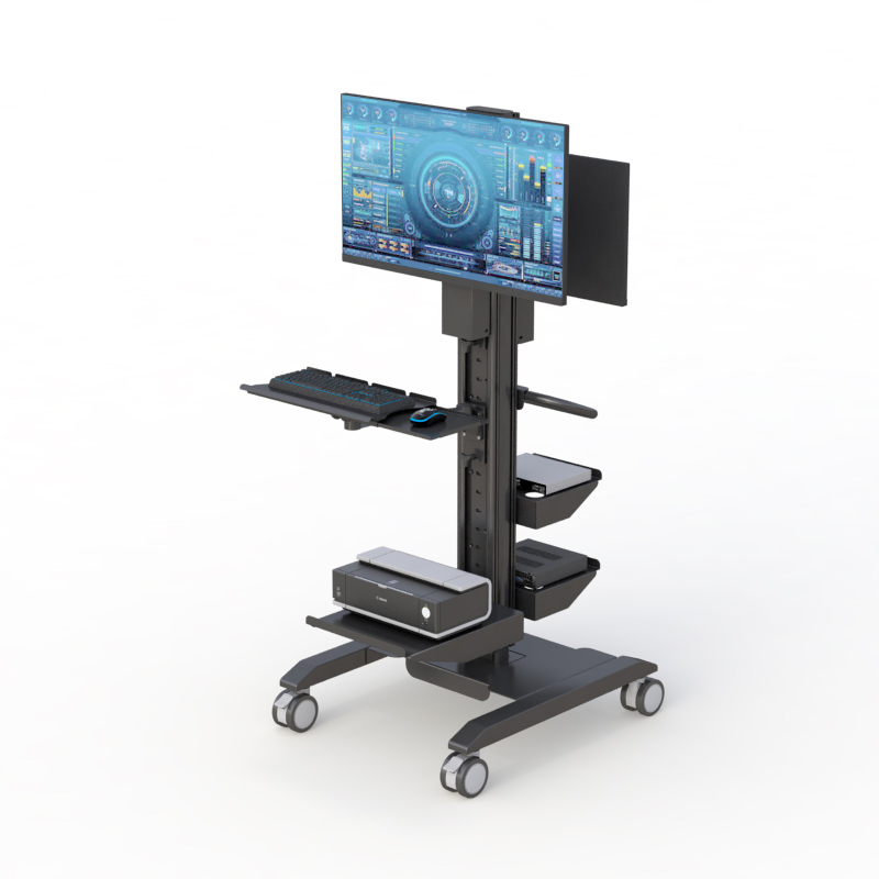 Ergonomic Rolling Monitor Stand with Utility Trays