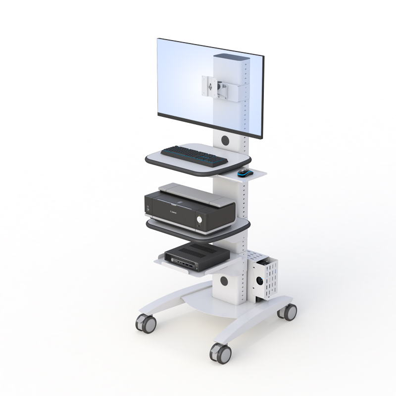 Ergonomic Rolling Computer Cart with Monitor & Device Trays