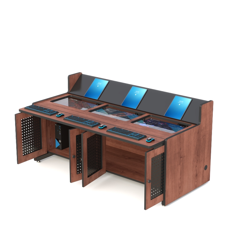 Executive Command Center Console with Privacy Wall and Secure CPU Cabinets