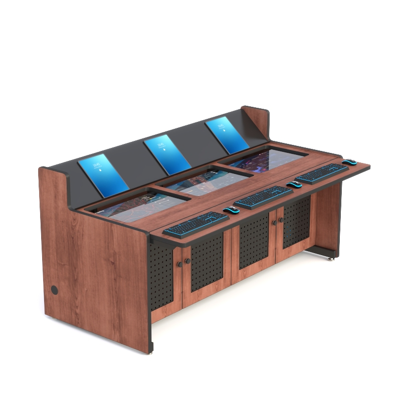 Executive Command Center Console with Privacy Wall and Secure CPU Cabinets