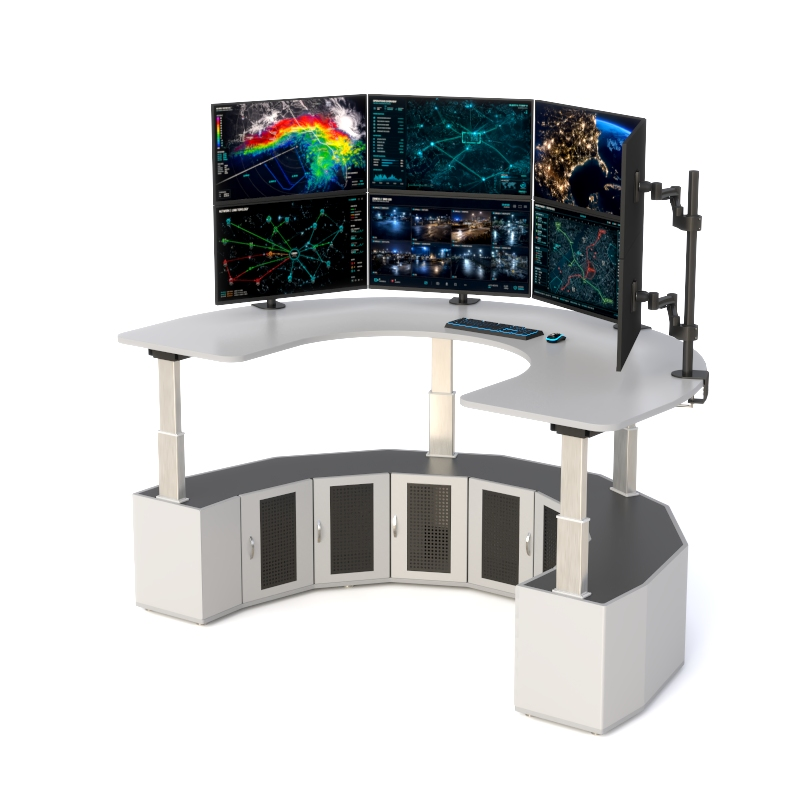 U-Shaped Eight-Monitor Electric Height-Adjustable Command Console