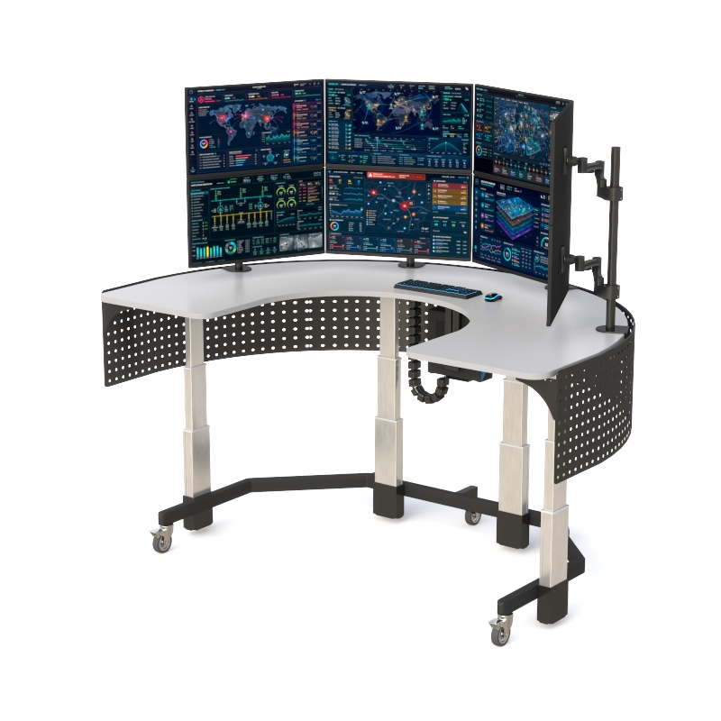 Mobile U-Shaped Eight-Monitor Sit-Stand Command Console