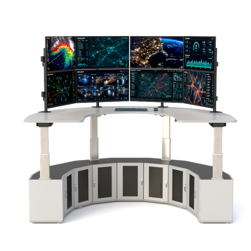 U-Shaped Eight-Monitor Electric Height-Adjustable Command Console