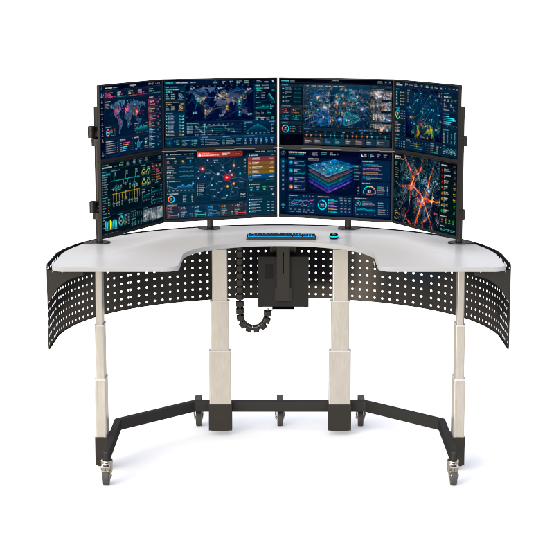 Mobile U-Shaped Eight-Monitor Sit-Stand Command Console