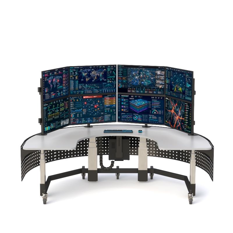 Mobile U-Shaped Eight-Monitor Sit-Stand Command Console