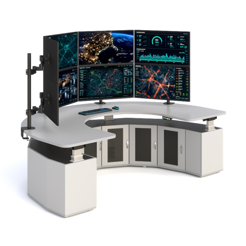 U-Shaped Eight-Monitor Electric Height-Adjustable Command Console