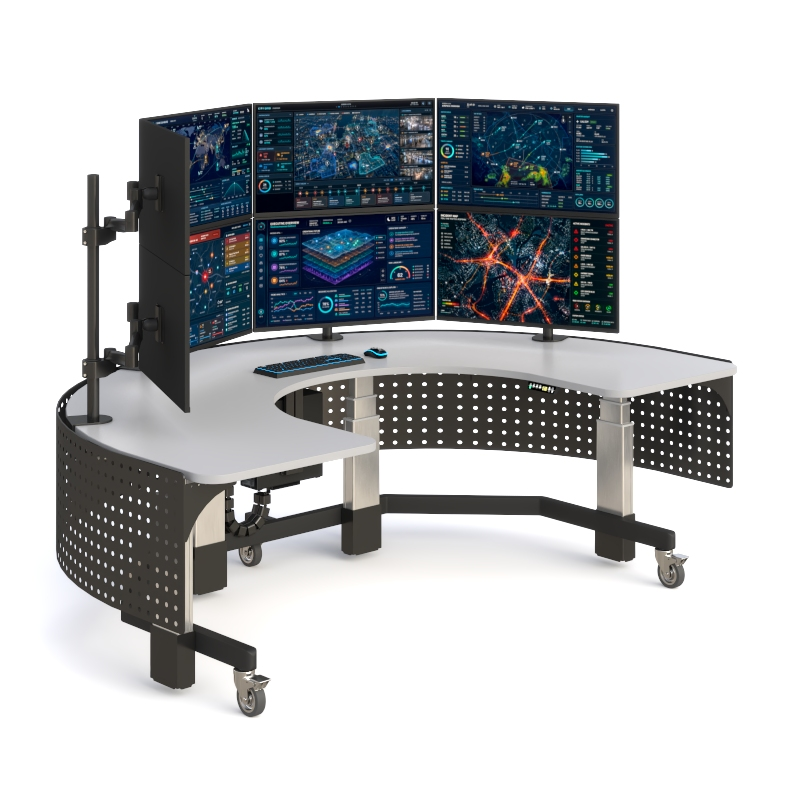 Mobile U-Shaped Eight-Monitor Sit-Stand Command Console