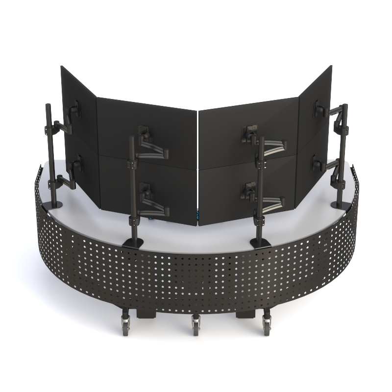 Mobile U-Shaped Eight-Monitor Sit-Stand Command Console