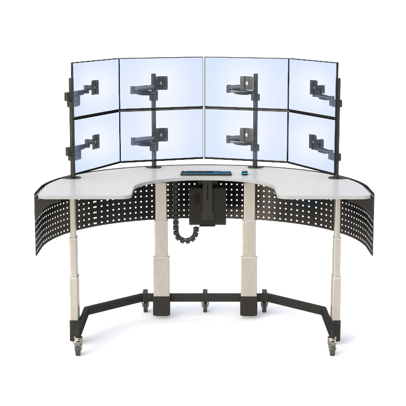 Mobile U-Shaped Eight-Monitor Sit-Stand Command Console